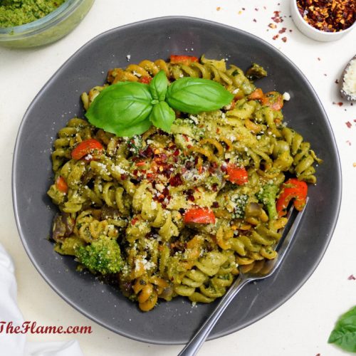 Spinach Basil Walnut Pesto Pasta -