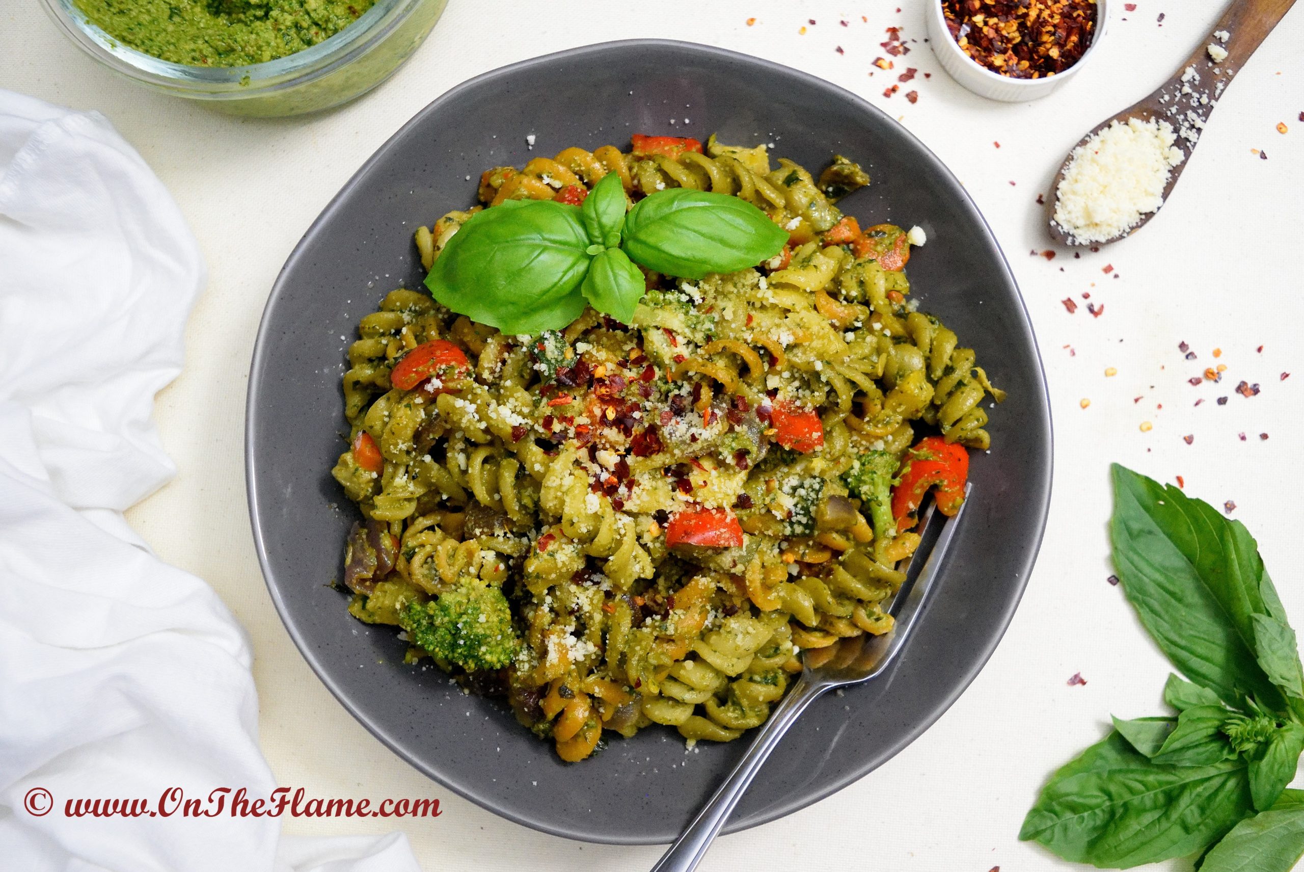 Spinach Basil Walnut Pesto Pasta